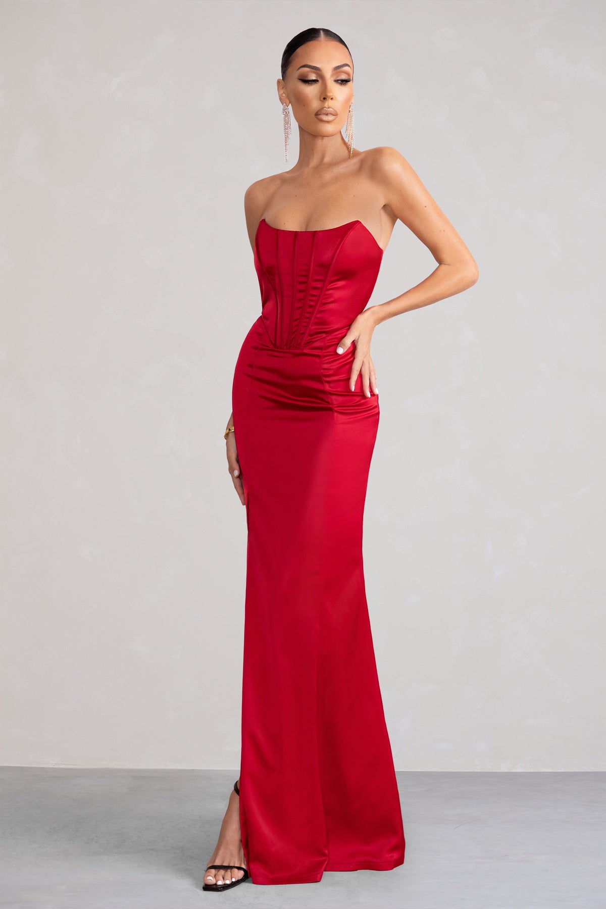 strapless red dress